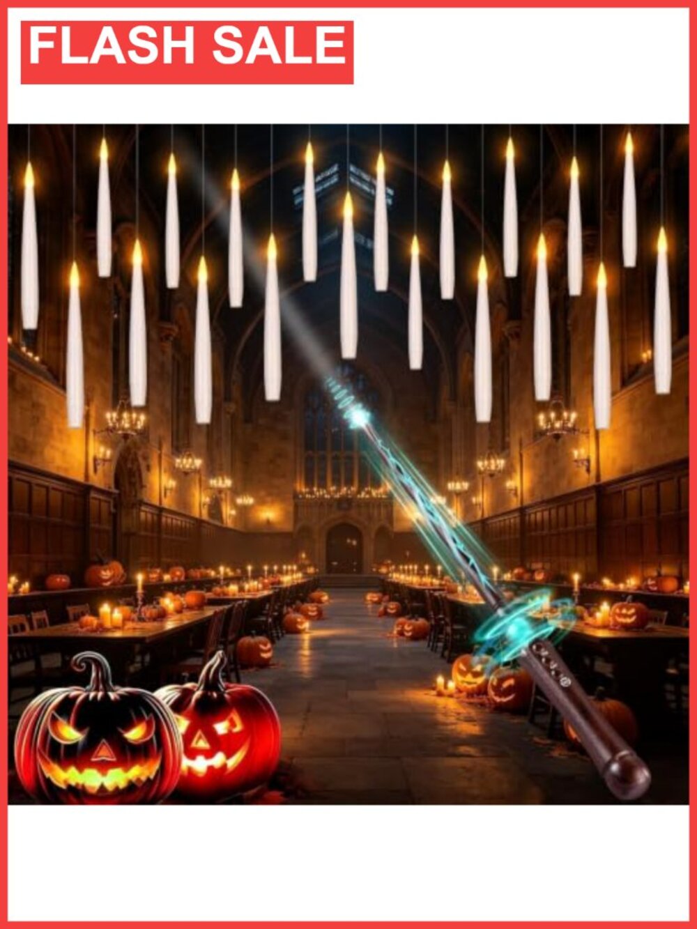 20pc Floating Candles w/ Magic Wand Timer Flameless LED Halloween Decor